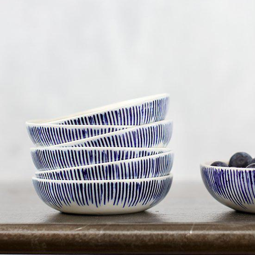 Nkuku Karuma Ceramic Cereal Bowl Blue & White